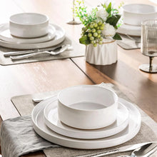 Load image into Gallery viewer, AmorArc Ceramic Dinnerware Set for 4 | Speckled Stoneware Plates and Bowls with unglazed terracotta | Scratch Resistant, Dishwasher &amp; Microwave Safe ,Service for 4 Dishes Set(12pcs),White
