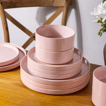 Load image into Gallery viewer, AmorArc Ceramic Dinnerware Set for 4 | Speckled Stoneware Plates and Bowls with unglazed terracotta | Scratch Resistant, Dishwasher &amp; Microwave Safe ,Service for 4 Dishes Set(12pcs),Pink
