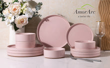 Load image into Gallery viewer, AmorArc Ceramic Dinnerware Set for 4 | Speckled Stoneware Plates and Bowls with unglazed terracotta | Scratch Resistant, Dishwasher &amp; Microwave Safe ,Service for 4 Dishes Set(12pcs),Pink
