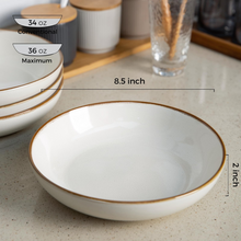 Load image into Gallery viewer, AmorArc 8.5'' Large Pasta Bowls, 36oz Ceramic Salad Serving Bowls Set of 4 for Kitchen, Wide Stoneware Bowls for Pasta,Salad,Fruit,Bread, Microwave Safe, Reactive-Pearl White
