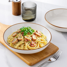 Load image into Gallery viewer, AmorArc 8.5'' Large Pasta Bowls, 36oz Ceramic Salad Serving Bowls Set of 4 for Kitchen, Wide Stoneware Bowls for Pasta,Salad,Fruit,Bread, Microwave Safe, Reactive-Pearl White
