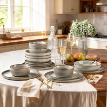 Load image into Gallery viewer, AmorArc Ceramic Dinnerware Sets for 6, 18 Pieces Stoneware Plates and Bowls Sets, Reactive Glaze Dishes -Scratch Resistant, Dishwasher&amp;Microwave Safe, Green Wheat (Service for 6)
