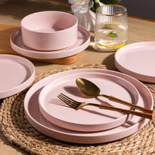 Load image into Gallery viewer, AmorArc Ceramic Dinnerware Set for 4 | Speckled Stoneware Plates and Bowls with unglazed terracotta | Scratch Resistant, Dishwasher &amp; Microwave Safe ,Service for 4 Dishes Set(12pcs),Pink
