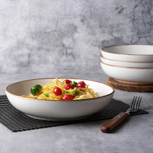 Load image into Gallery viewer, AmorArc 8.5'' Large Pasta Bowls, 36oz Ceramic Salad Serving Bowls Set of 4 for Kitchen, Wide Stoneware Bowls for Pasta,Salad,Fruit,Bread, Microwave Safe, Reactive-Pearl White
