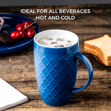 Load image into Gallery viewer, AmorArc Extra Large Coffee Mugs Set of 6, 20oz Ceramic Tall Coffee Mugs Set with Textured Geometric Patterns for Latte/Tea/Beer/Hot Cocoa, Dishwasher &amp; Microwave Safe, Blue
