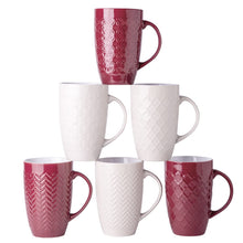 Load image into Gallery viewer, AmorArc Large Coffee Mugs Set of 6, 20oz Ceramic Tall Coffee Mugs Set with Textured Geometric Patterns for Coffee/Tea/Beer/Hot Cocoa, Dishwasher &amp; Microwave Safe, Beige&amp;Burgundy
