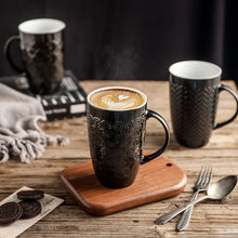 Load image into Gallery viewer, AmorArc Large Coffee Mugs Set of 6, 20oz Ceramic Tall Coffee Mugs Set with Textured Geometric Patterns for Coffee/Tea/Beer/Hot Cocoa, Dishwasher &amp; Microwave Safe, Black&amp;Beige
