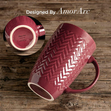 Load image into Gallery viewer, AmorArc Extra Large Coffee Mugs Set of 6, 20oz Ceramic Tall Coffee Mugs Set with Textured Geometric Patterns for Latte/Tea/Beer/Hot Cocoa, Dishwasher &amp; Microwave Safe,Burgundy
