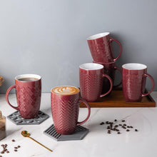 Load image into Gallery viewer, AmorArc Extra Large Coffee Mugs Set of 6, 20oz Ceramic Tall Coffee Mugs Set with Textured Geometric Patterns for Latte/Tea/Beer/Hot Cocoa, Dishwasher &amp; Microwave Safe,Burgundy
