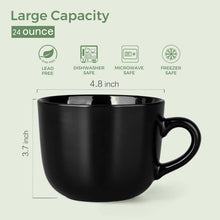 Load image into Gallery viewer, AmorArc 24 oz Soup Mugs with Handles, Jumbo Ceramic Bowls Mugs Set with handles for Coffee Cereal Cappuccino Snacks, Microwave&amp;Dishwasher safe Soup Cups for Meal-Black
