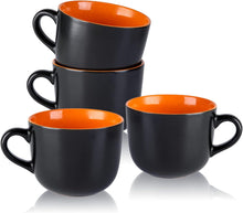 Load image into Gallery viewer, AmorArc 24 oz Soup Mugs with Handles, Jumbo Ceramic Bowls Mugs Set with handles for Coffee Cereal Cappuccino Snacks, Microwave&amp;Dishwasher safe Soup Cups for Meal-Orange
