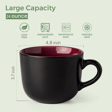 Load image into Gallery viewer, AmorArc 24 oz Soup Mugs with Handles, Jumbo Ceramic Bowls Mugs Set with handles for Coffee Cereal Cappuccino Snacks, Microwave&amp;Dishwasher safe Soup Cups for Meal-Burgundy
