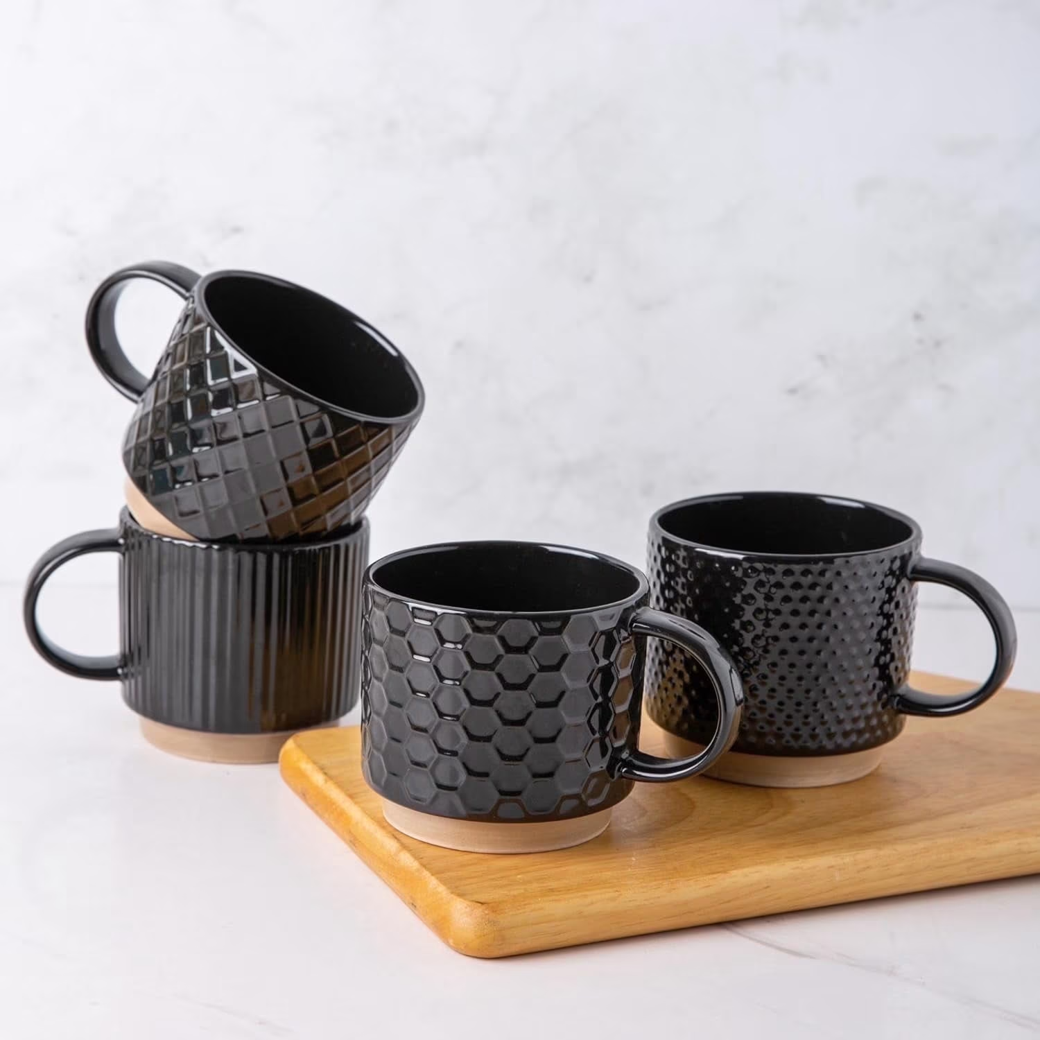 AmorArc 15OZ Stackable Coffee Mugs, Ceramic Coffee Mugs with Texture P