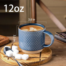 Load image into Gallery viewer, AmorArc 12OZ Stackable Coffee Mugs, Ceramic Coffee Cups with Texture Patterns for Man,Woman,Dad,Mom, Modern Coffee Mugs Set of 4 for Latte/Cappuccino/Cocoa. Dishwasher&amp;Microwave Safe, Blue
