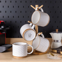 Load image into Gallery viewer, AmorArc 12OZ Stackable Coffee Mugs, Ceramic Coffee Cups with Texture Patterns for Man,Woman,Dad,Mom, Modern Coffee Mugs Set of 4 for Latte/Cappuccino/Cocoa. Dishwasher&amp;Microwave Safe, Off White
