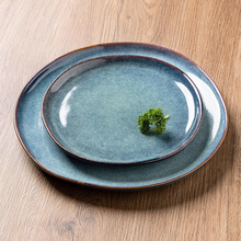 Load image into Gallery viewer, AmorArc Ceramic Dinner Plates Set of 6, 10.5 Inch Handmade Reactive Glaze Stoneware Plates, Rustic Shape Dinnerware Dish Set for Kitchen, Microwave &amp; Dishwasher Safe, Scratch Resistant-Ceylon Blue
