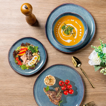 Load image into Gallery viewer, AmorArc Ceramic Dinner Plates Set of 6, 10.5 Inch Handmade Reactive Glaze Stoneware Plates, Rustic Shape Dinnerware Dish Set for Kitchen, Microwave &amp; Dishwasher Safe, Scratch Resistant-Ceylon Blue
