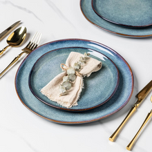 Load image into Gallery viewer, AmorArc Ceramic Dinner Plates Set of 6, 10.5 Inch Handmade Reactive Glaze Stoneware Plates, Rustic Shape Dinnerware Dish Set for Kitchen, Microwave &amp; Dishwasher Safe, Scratch Resistant-Ceylon Blue
