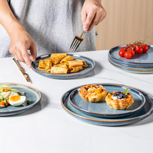 Load image into Gallery viewer, AmorArc Dinner Plates Set of 6, 10.5 Inch Reactive Glaze Ceramic Plates Set, Microwave, Dishwasher Safe, Scratch Resistant, Modern Large Dinnerware Dishes Set Kitchen Stoneware Plates-Ceylon Blue
