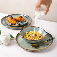 Load image into Gallery viewer, AmorArc Ceramic Dinnerware Sets,Handmade Reactive Glaze Stoneware Plates and Bowls Sets,Highly Chip and Crack Resistant | Dishwasher &amp; Microwave Safe Dishes Set,Service for 4 Dishes Set(12pc),OCEAN
