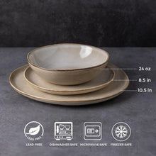 Load image into Gallery viewer, AmorArc Ceramic Dinnerware Sets,Handmade Reactive Glaze Stoneware Plates and Bowls Sets,Highly Chip and Crack Resistant | Dishwasher &amp; Microwave Safe Dishes Set,Service for 8 Set(24pc),Cappuccino
