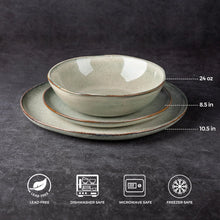 Load image into Gallery viewer, AmorArc Ceramic Dinnerware Sets,Handmade Reactive Glaze Stoneware Plates and Bowls Sets,Highly Chip and Crack Resistant | Dishwasher &amp; Microwave Safe Dishes Set,Service for 4 Set(12pc),Reactive Glaze
