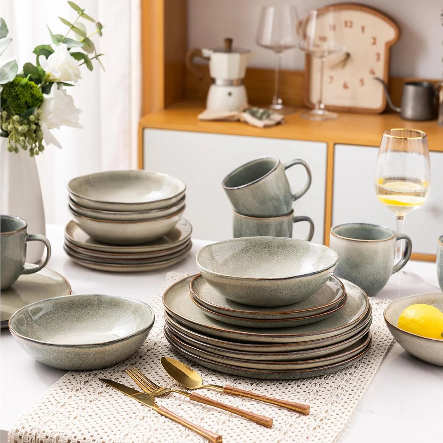 AmorArc Ceramic Dinnerware Sets,Handmade Reactive Glaze Stoneware Plat