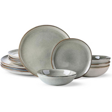 Load image into Gallery viewer, AmorArc Ceramic Dinnerware Sets,Handmade Reactive Glaze Stoneware Plates and Bowls Sets,Highly Chip and Crack Resistant | Dishwasher &amp; Microwave Safe Dishes Set,Service for 4 Set(12pc),Reactive Glaze

