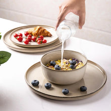 Load image into Gallery viewer, AmorArc Ceramic Dinnerware Sets for 4, 12 Pieces Stoneware Plates and Bowls Sets, Scratch Resistant Dishes, Dishwasher &amp; Microwave Safe, Reactive Glaze-Cappuccino (Service for 4)

