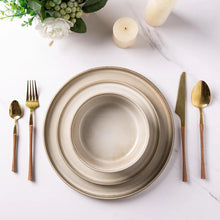 Load image into Gallery viewer, AmorArc Ceramic Dinnerware Sets for 4, 12 Pieces Stoneware Plates and Bowls Sets, Scratch Resistant Dishes, Dishwasher &amp; Microwave Safe, Reactive Glaze-Cappuccino (Service for 4)
