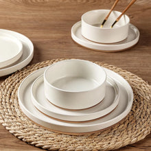 Load image into Gallery viewer, AmorArc Ceramic Dinnerware Set for 6 | Speckled Stoneware Plates and Bowls with unglazed terracotta | Scratch Resistant, Dishwasher &amp; Microwave Safe ,Service for 6 Dishes Set(18pcs),Beige
