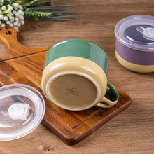 Load image into Gallery viewer, AmorArc Ceramic Soup Mugs with Handles and Lids,24 OZ Soup Cups Set of 2 with Terracotta Underside,Mug Bowls with Spoon for Soup/Cereal/Salad/Noodles/Ramen/Microware &amp;Dishwasher Safe-Green&amp;Purple
