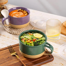 Load image into Gallery viewer, AmorArc Ceramic Soup Mugs with Handles and Lids,24 OZ Soup Cups Set of 4 with Terracotta Underside,Mug Bowls with Spoon for Soup/Cereal/Salad/Noodles/Ramen/Microware &amp;Dishwasher Safe-Multicolor-2
