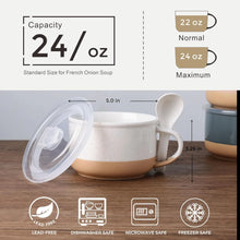 Load image into Gallery viewer, AmorArc Ceramic Soup Mugs with Handles and Lids,24 OZ Soup Cups Set of 4 with Terracotta Underside,Mug Bowls with Spoon for Soup/Cereal/Salad/Noodles/Ramen/Microware &amp;Dishwasher Safe-Colorful
