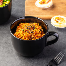 Load image into Gallery viewer, AmorArc Ceramic Soup Mugs with Lid, 24 oz Soup Cups with Hanlde for Coffee,Cereal,Salad,Noodles,Tea,Soup Bowls Cups,Microwave &amp;Dishwasher Safe, Set of 4, Black with Vented lid
