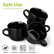 Load image into Gallery viewer, AmorArc Ceramic Soup Mugs with Lid, 24 oz Soup Cups with Hanlde for Coffee,Cereal,Salad,Noodles,Tea,Soup Bowls Cups,Microwave &amp;Dishwasher Safe, Set of 4, Black with Vented lid
