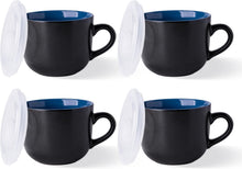 Load image into Gallery viewer, AmorArc Ceramic Soup Mugs with Lid, 24 oz Soup Cups with Hanlde for Coffee,Cereal,Salad,Noodles,Tea,Soup Bowls Cups,Microwave &amp;Dishwasher Safe, Set of 4, Blue with Vented lid
