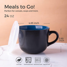 Load image into Gallery viewer, AmorArc Ceramic Soup Mugs with Lid, 24 oz Soup Cups with Hanlde for Coffee,Cereal,Salad,Noodles,Tea,Soup Bowls Cups,Microwave &amp;Dishwasher Safe, Set of 4, Blue with Vented lid
