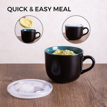 Load image into Gallery viewer, AmorArc Ceramic Soup Mugs with Lid, 24 oz Soup Cups with Hanlde for Coffee,Cereal,Salad,Noodles,Tea,Soup Bowls Cups,Microwave &amp;Dishwasher Safe, Set of 4, Multi-color with Vented lid
