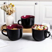 Load image into Gallery viewer, AmorArc Ceramic Soup Mugs with Lid, 24 oz Soup Cups with Hanlde for Coffee,Cereal,Salad,Noodles,Tea,Soup Bowls Cups,Microwave &amp;Dishwasher Safe, Set of 4, Red with Vented lid
