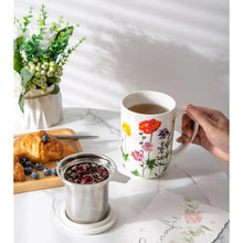 Load image into Gallery viewer, AmorArc Porcelain Tea Mug with Infuser and Lids, 18 Oz Cup Strainer Bag Holder for Loose Leaf Tea, Steeping Coffee Well-wrapped Box House-warming Wedding Birthday Gift, RedPurple
