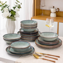 Load image into Gallery viewer, AmorArc Ceramic Dinnerware Sets,Handmade Reactive Glaze Stoneware Plates and Bowls Sets,Highly Chip and Crack Resistant | Dishwasher &amp; Microwave Safe Dishes Set,Service for 8 Dishes Set(24pc),OCEAN
