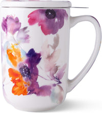 Load image into Gallery viewer, AmorArc Porcelain Tea Mug with Infuser and Lids, 18 Oz Cup Strainer Bag Holder for Loose Leaf Tea, Steeping Coffee Well-wrapped Box House-warming Wedding Birthday Gift, Anemone
