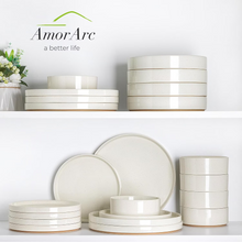 Load image into Gallery viewer, AmorArc 9.0" Large Ceramic Pasta Bowls, 32oz Handmade Speckled Stoneware Pasta Bowls Set of 4, Microwave &amp; Dishwasher Safe Bowls With Terracotta Underside for Fruit Pasta Salad-Beige
