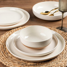 Load image into Gallery viewer, AmorArc Ceramic Dinnerware Sets for 8, 24 Pieces Handpainted Plates and Bowls Set with Rustic Terracotta Underside, Scratch Resistant Stoneware Dishes Set, Dishwasher &amp; Microwave Safe,Light Beige
