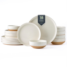 Load image into Gallery viewer, AmorArc Ceramic Dinnerware Sets for 6, 18 Pieces Handpainted Plates and Bowls Set with Rustic Terracotta Underside, Scratch Resistant Stoneware Dishes Set, Dishwasher &amp; Microwave Safe,Light Beige
