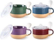 Load image into Gallery viewer, AmorArc Ceramic Soup Mugs with Handles and Lids,24 OZ Soup Cups Set of 4 with Terracotta Underside,Mug Bowls with Spoon for Soup/Cereal/Salad/Noodles/Ramen/Microware &amp;Dishwasher Safe-Multicolor-2
