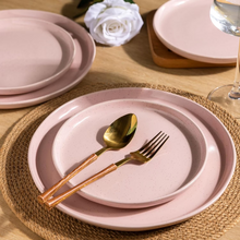 Load image into Gallery viewer, AmorArc Ceramic Dinnerware Sets for 8, 24 Pieces Handpainted Speckled Plates and Bowls Set with Rustic Terracotta Underside, Scratch Resistant Stoneware Dishes Set, Dishwasher &amp; Microwave Safe, Pink
