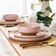 Load image into Gallery viewer, AmorArc Ceramic Dinnerware Sets for 8, 24 Pieces Handpainted Speckled Plates and Bowls Set with Rustic Terracotta Underside, Scratch Resistant Stoneware Dishes Set, Dishwasher &amp; Microwave Safe, Pink
