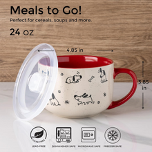 Load image into Gallery viewer, AmorArc 32 Ounces Ceramic Soup Mugs with Lids and Handle, Stoneware Bowls Cup Set of 2 for Soup, Stew, Noodle, Beautiful Mug Bowls With Lovely Dog,Cat Patterns, Microwave&amp;Dishwasher Safe,Red

